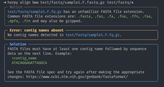 typical error messages in Harpy